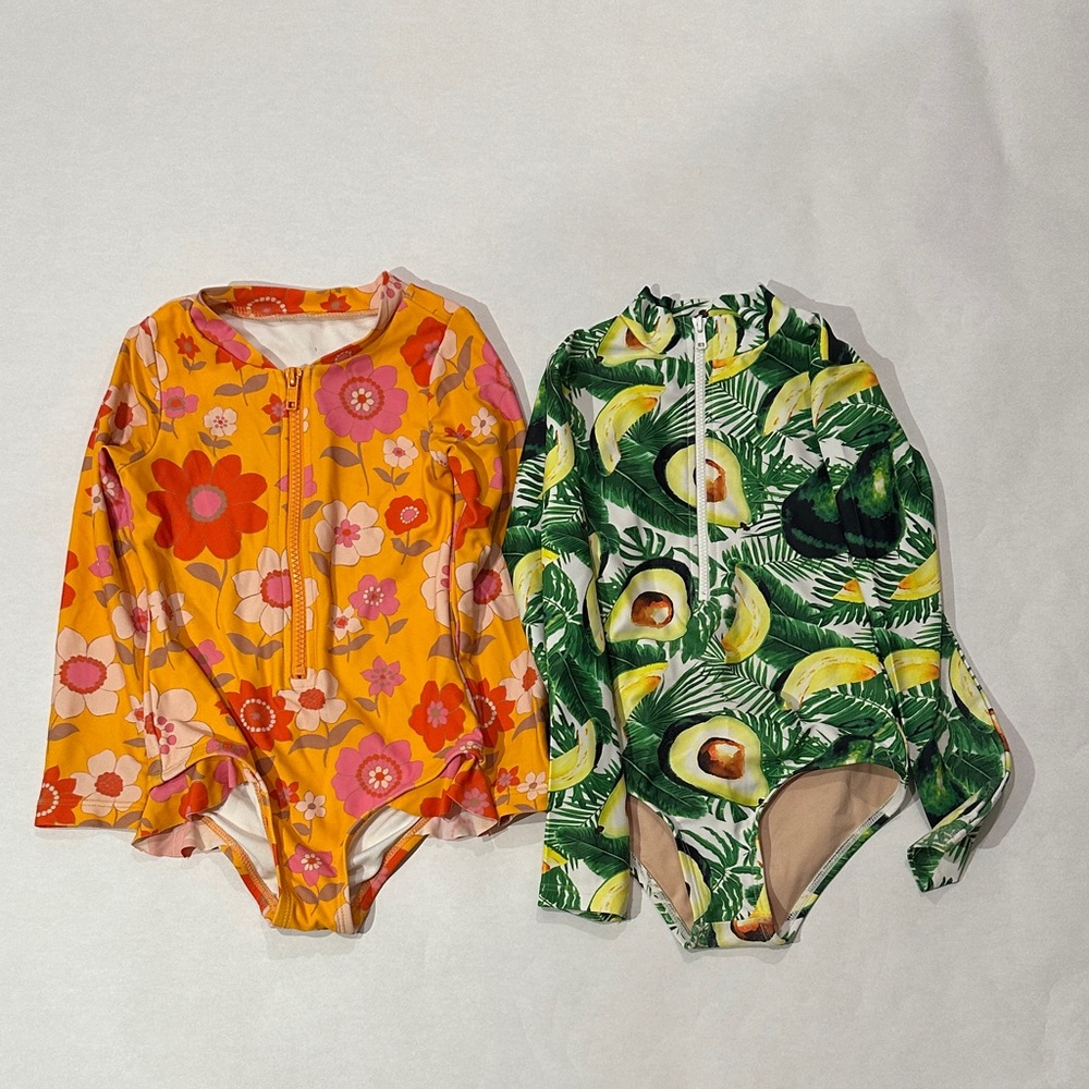 Avocado and Tropical Leaf Print Bathing Suits